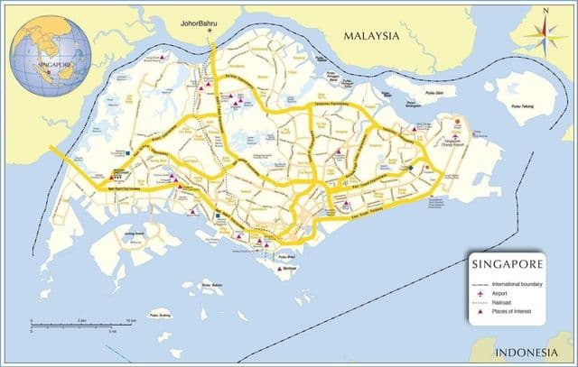 Ville de Singapore sur la carte de Singapore