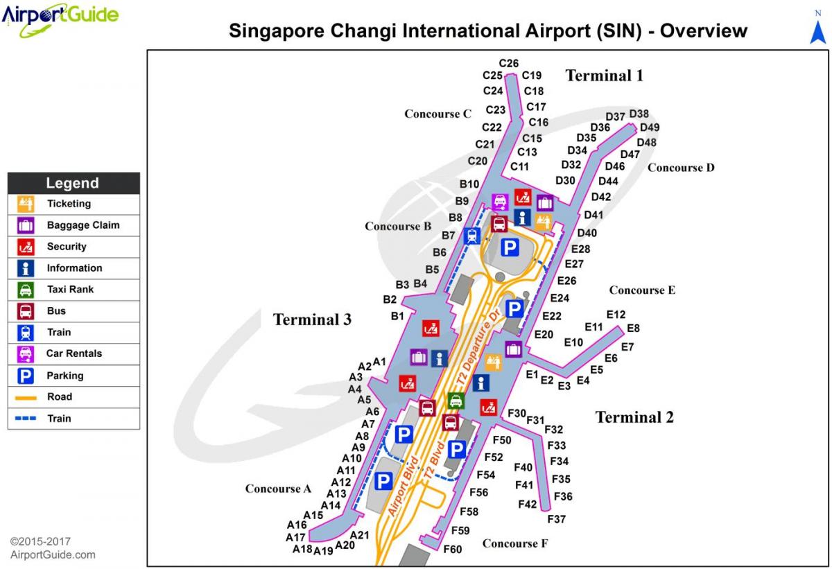 Plan des terminaux aéroport de Singapore