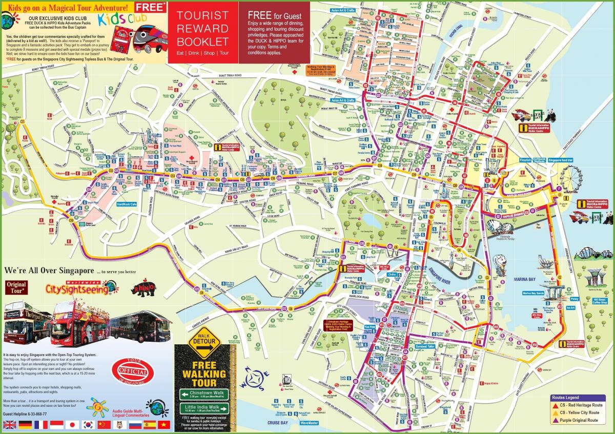 Plan du Hop On Hop Off bus tours de Singapore